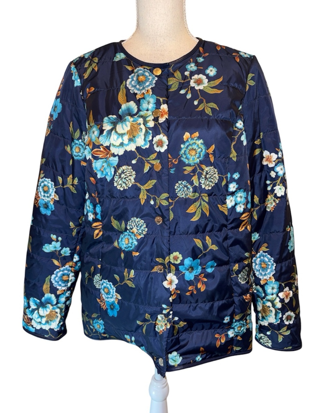 Dennis by Dennis Basso floral quilted puffer lightweight button up jacket